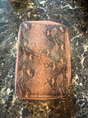 Snake-Print Suede Crossbody Pouch in Dusty Rose